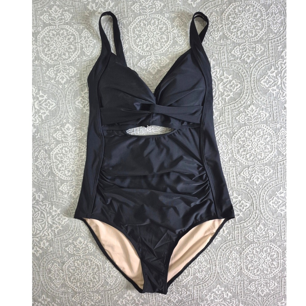 Blooming Jelly Black Twist Front Cutout One Piece Swimsuit‎ XL Tummy Control NEW